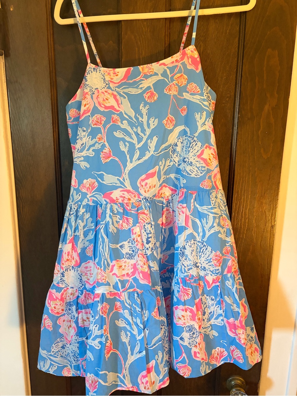 Lilly Pulitzer Blue Floral Tiered Spaghetti-Strap Dress